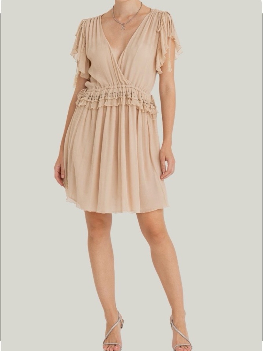 Sea Dream Blush Pink Ruffled V-Neck Dress